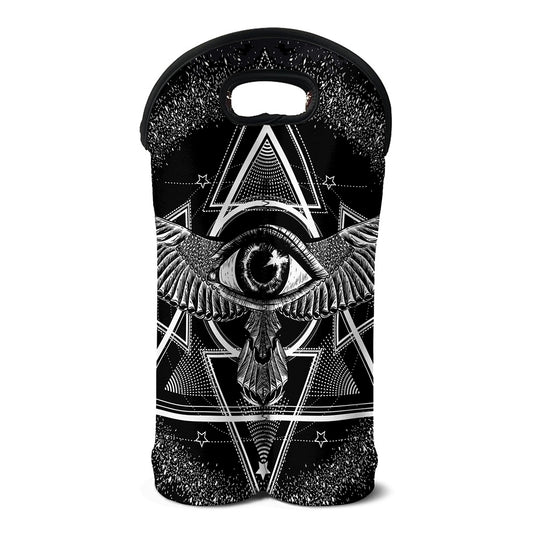 Black And White All Seeing Eye Print Double Neoprene Wine Tote