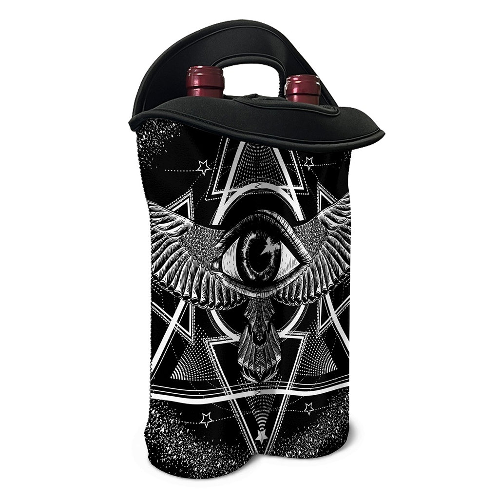Black And White All Seeing Eye Print Double Neoprene Wine Tote