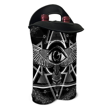 Black And White All Seeing Eye Print Double Neoprene Wine Tote