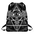 Black And White All Seeing Eye Print Drawstring Backpack