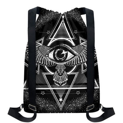 Black And White All Seeing Eye Print Drawstring Backpack