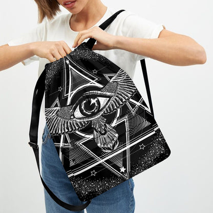 Black And White All Seeing Eye Print Drawstring Backpack