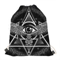 Black And White All Seeing Eye Print Drawstring Bag