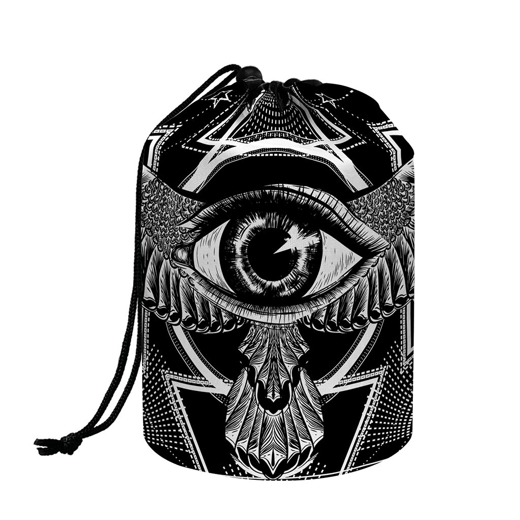 Black And White All Seeing Eye Print Drawstring Makeup Bag