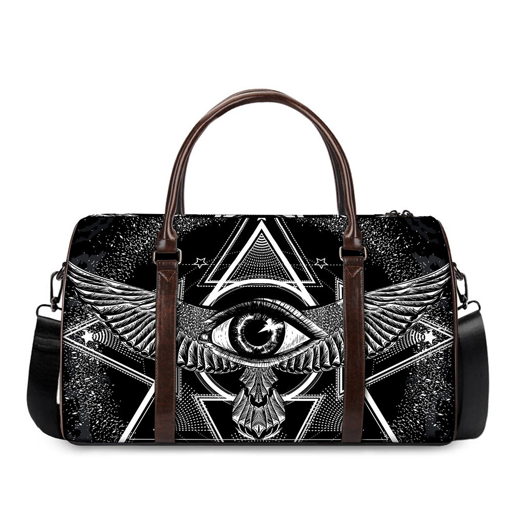 Black And White All Seeing Eye Print Duffle Bag