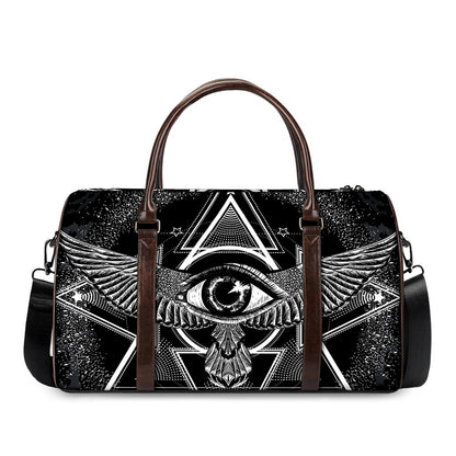 Black And White All Seeing Eye Print Duffle Bag