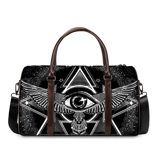 Black And White All Seeing Eye Print Duffle Bag