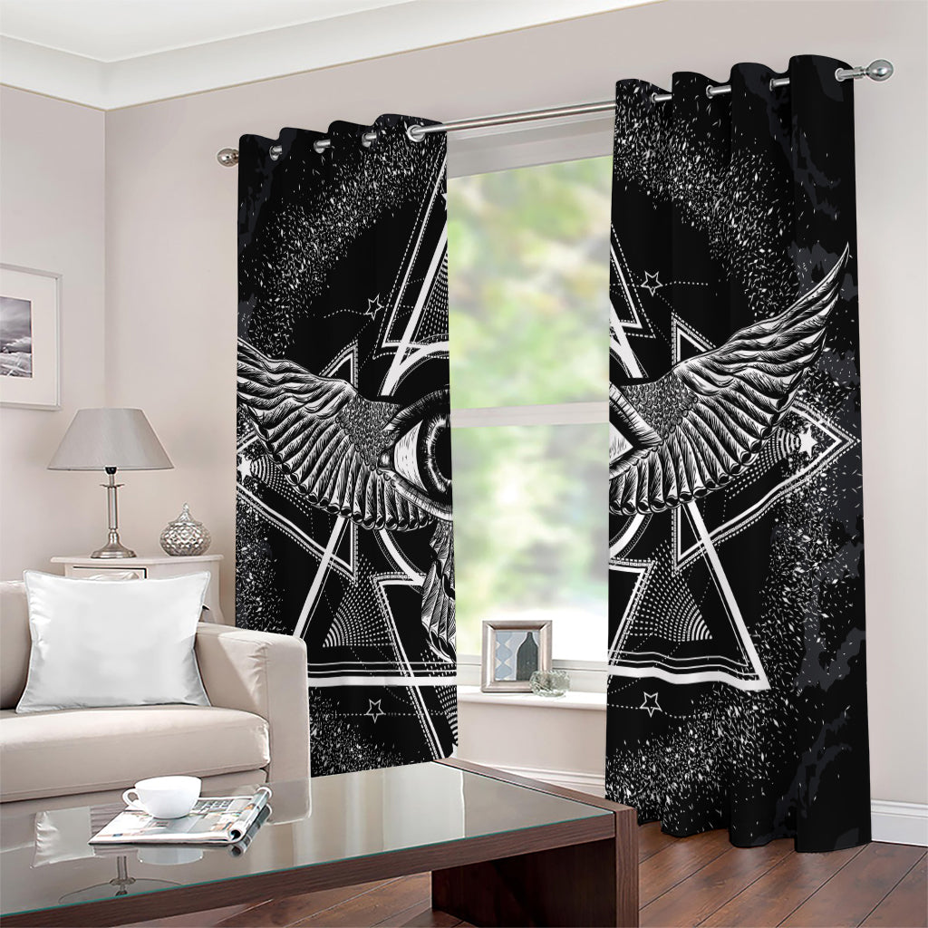 Black And White All Seeing Eye Print Extra Wide Grommet Curtains