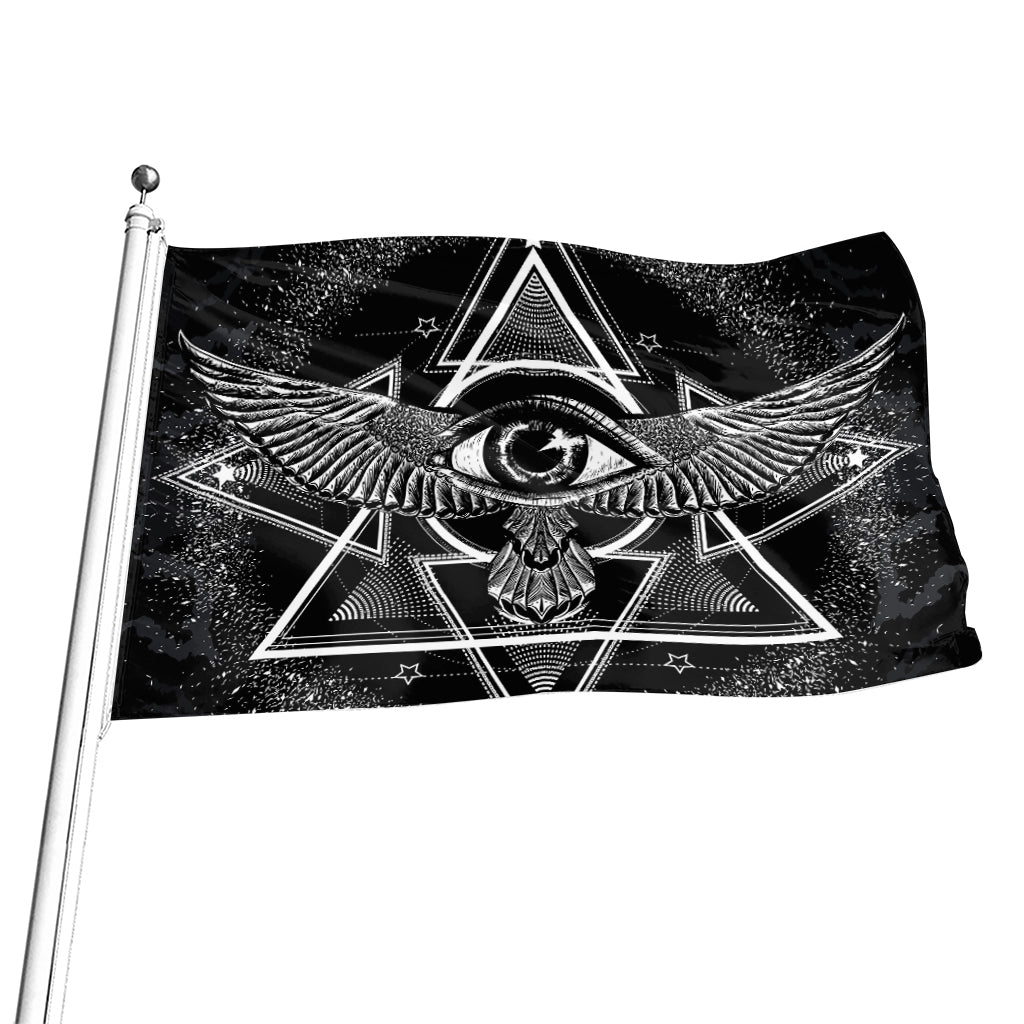 Black And White All Seeing Eye Print Flag