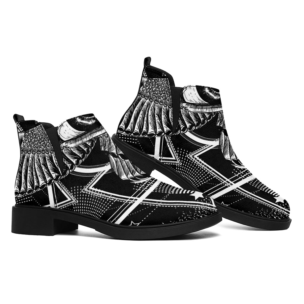 Black And White All Seeing Eye Print Flat Ankle Boots