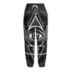 Black And White All Seeing Eye Print Fleece Lined Knit Pants