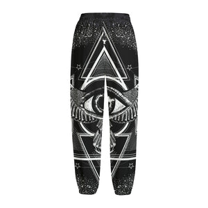 Black And White All Seeing Eye Print Fleece Lined Knit Pants