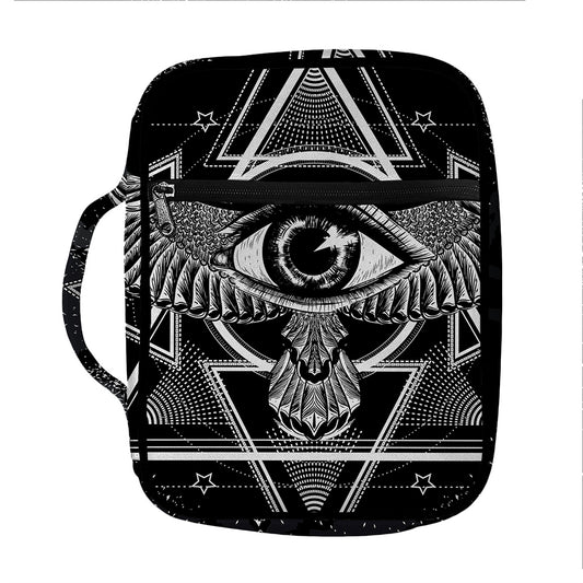 Black And White All Seeing Eye Print Front Pocket Bible Bag