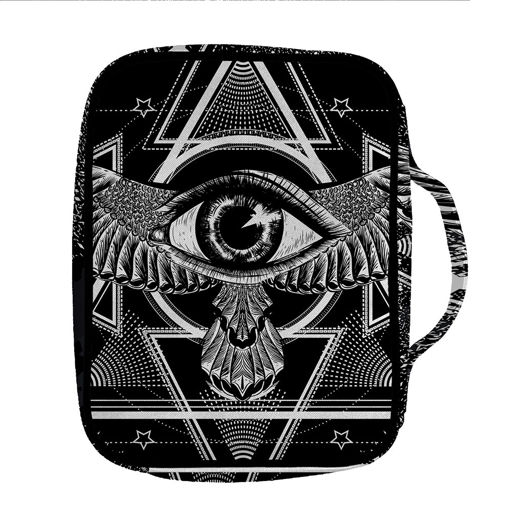 Black And White All Seeing Eye Print Front Pocket Bible Bag