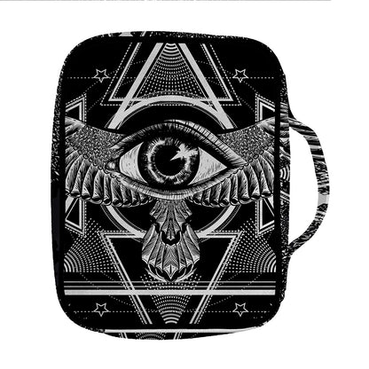 Black And White All Seeing Eye Print Front Pocket Bible Bag