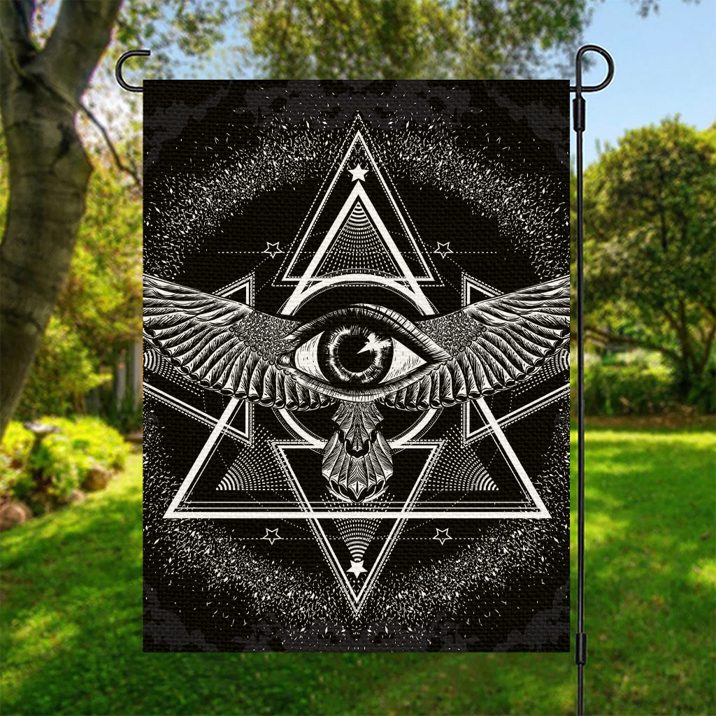 Black And White All Seeing Eye Print Garden Flag