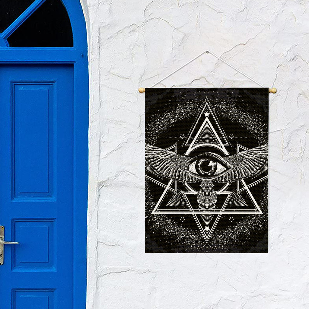 Black And White All Seeing Eye Print Garden Flag