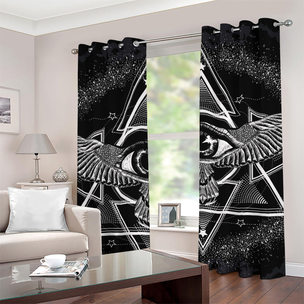 Black And White All Seeing Eye Print Grommet Curtains