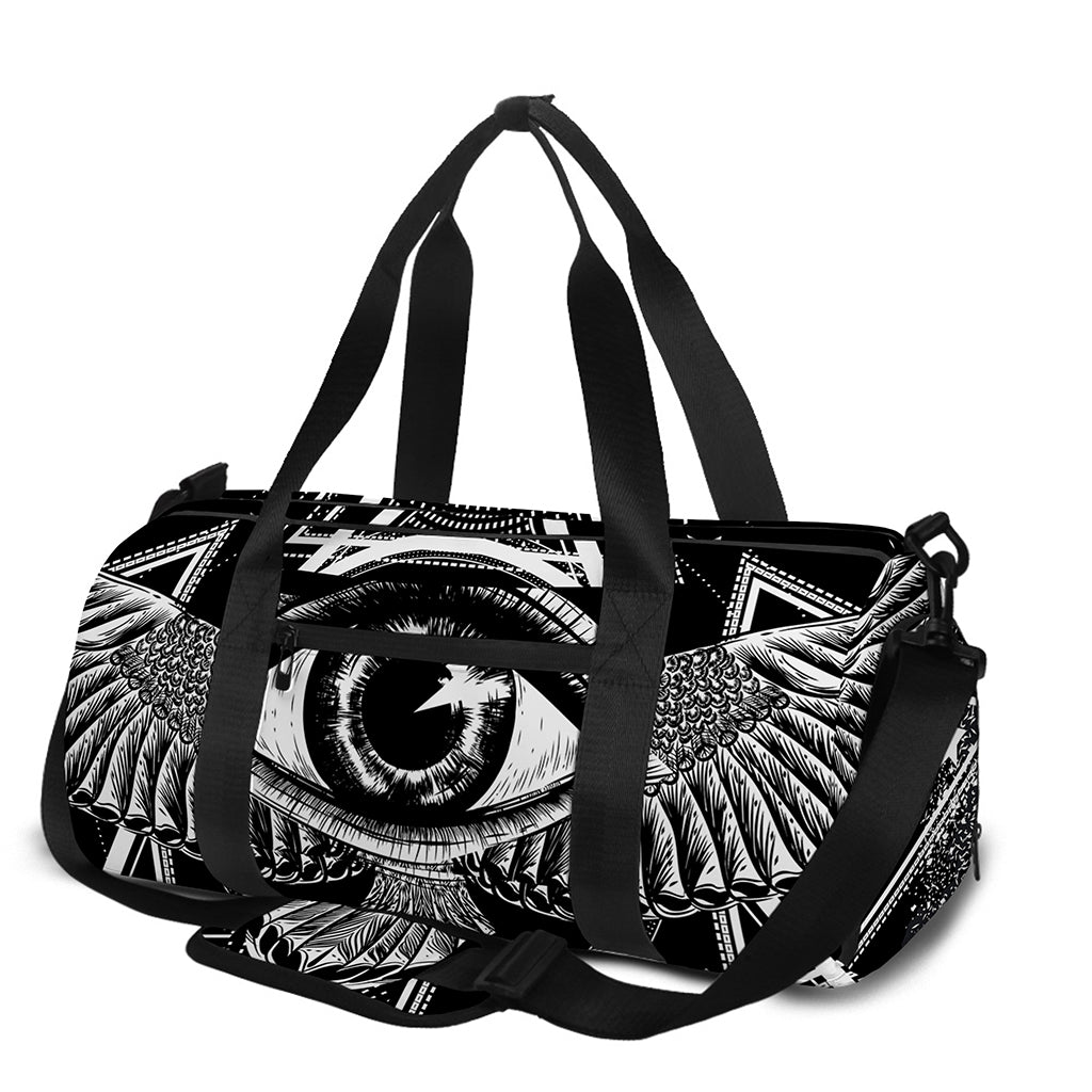Black And White All Seeing Eye Print Gym Bag