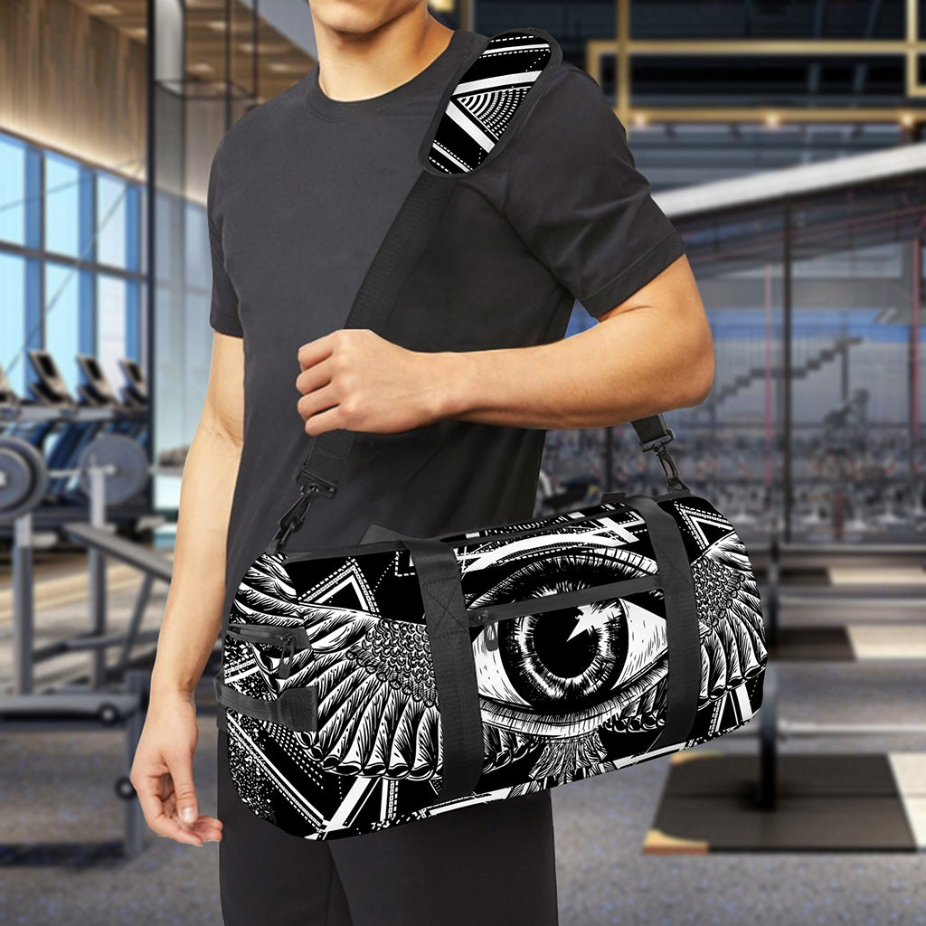 Black And White All Seeing Eye Print Gym Bag