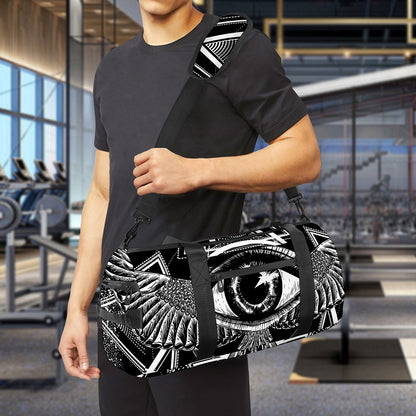 Black And White All Seeing Eye Print Gym Bag