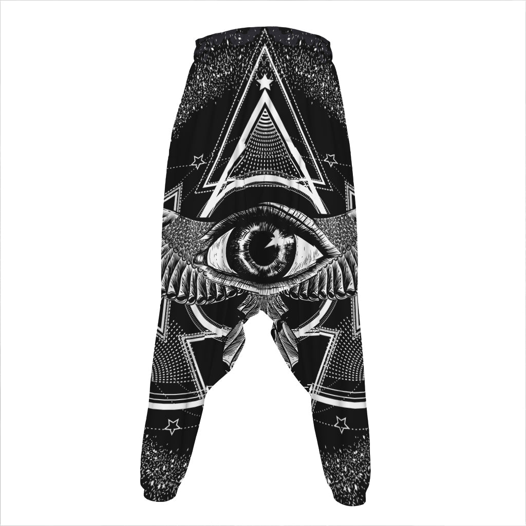 Black And White All Seeing Eye Print Hammer Pants