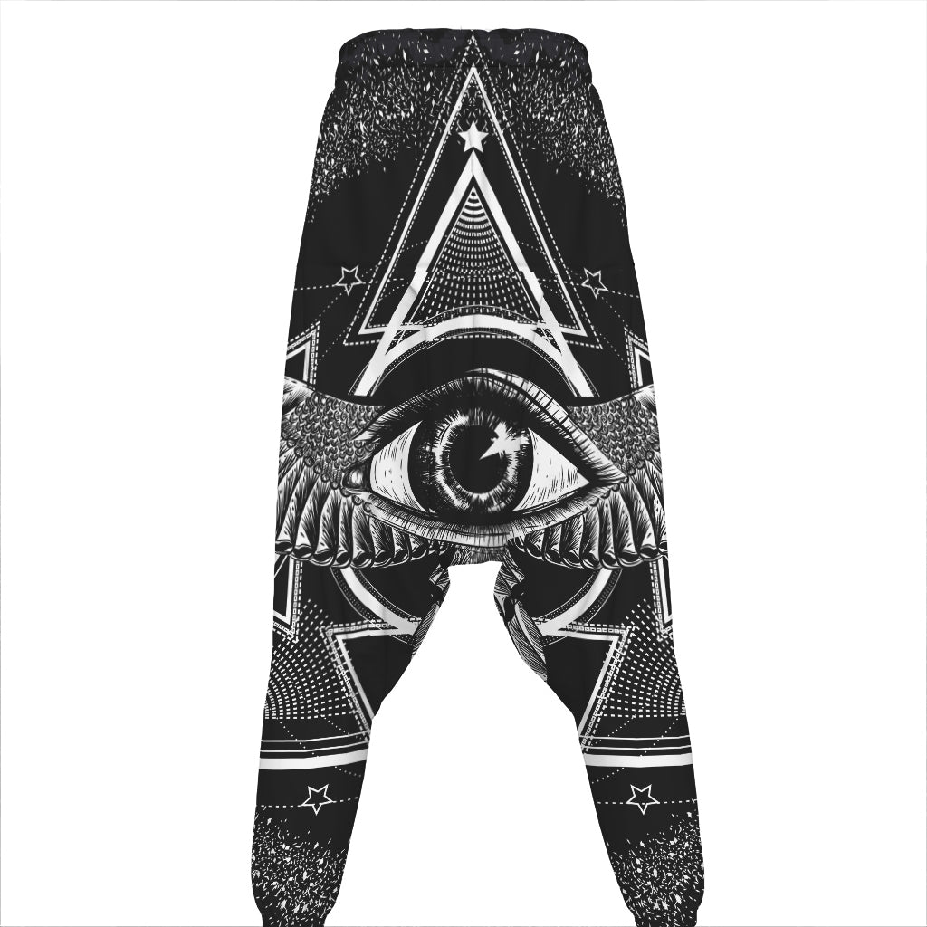 Black And White All Seeing Eye Print Hammer Pants