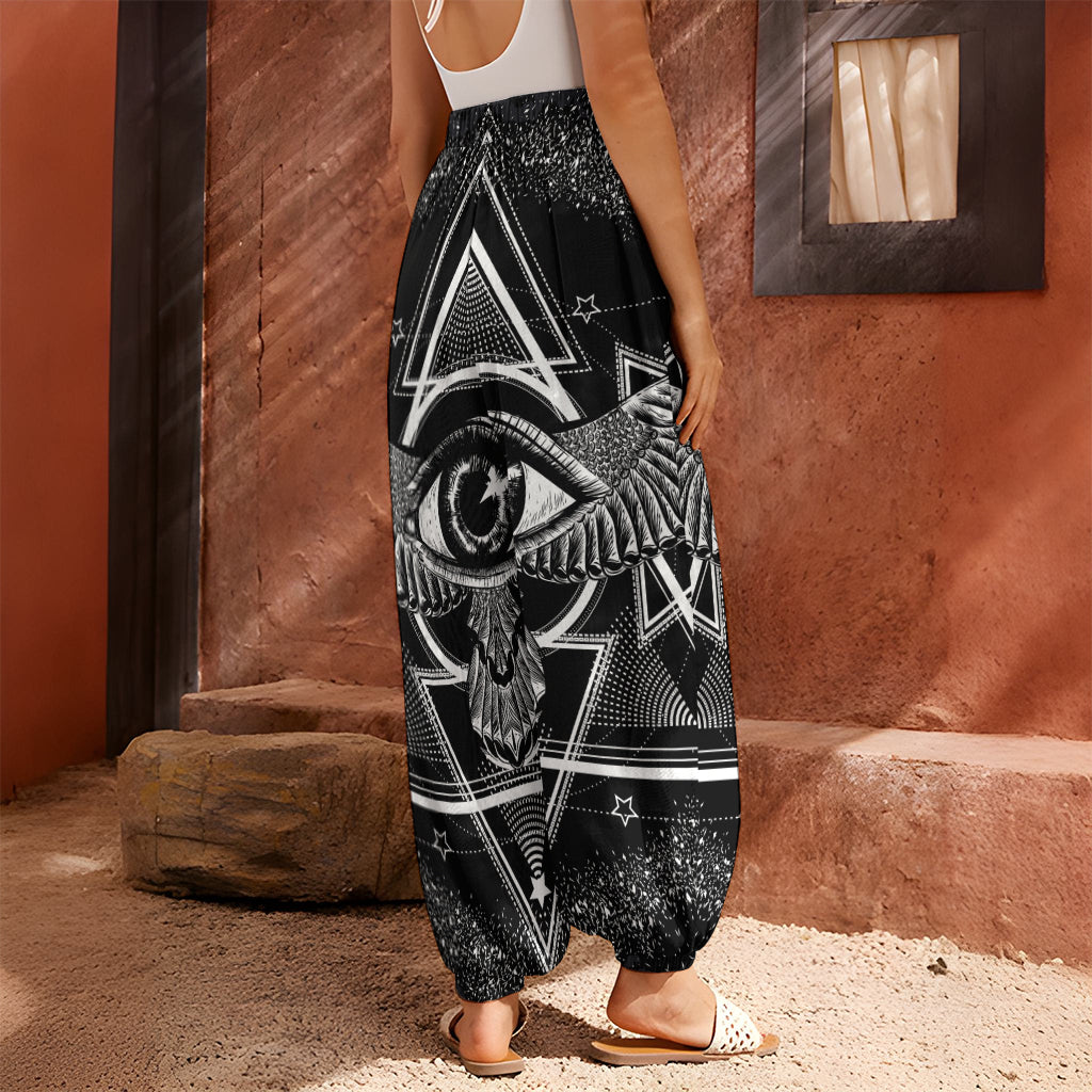 Black And White All Seeing Eye Print Harem Pants