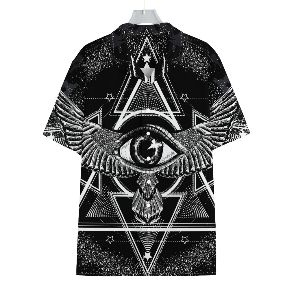 Black And White All Seeing Eye Print Hawaiian Shirt