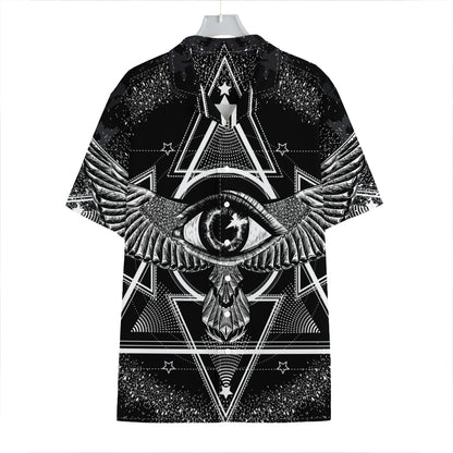 Black And White All Seeing Eye Print Hawaiian Shirt