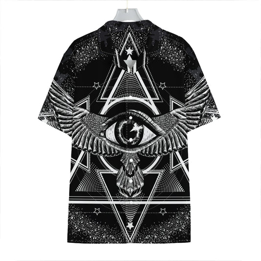 Black And White All Seeing Eye Print Hawaiian Shirt