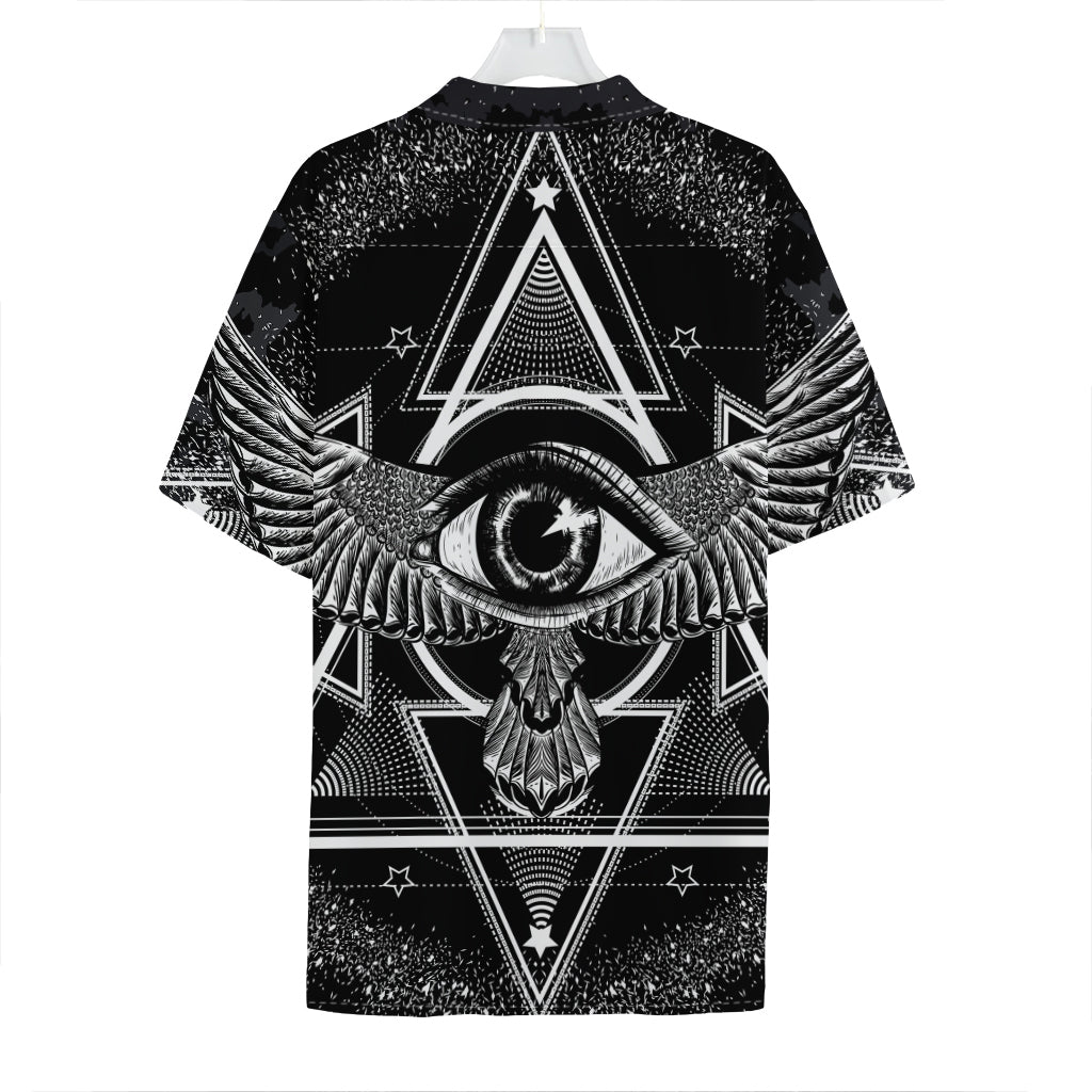 Black And White All Seeing Eye Print Hawaiian Shirt