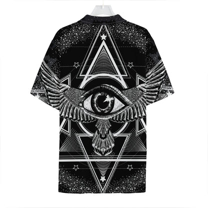 Black And White All Seeing Eye Print Hawaiian Shirt