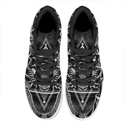 Black And White All Seeing Eye Print High Top Leather Sneakers