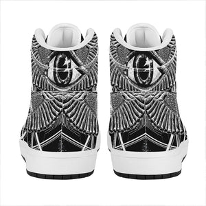 Black And White All Seeing Eye Print High Top Leather Sneakers