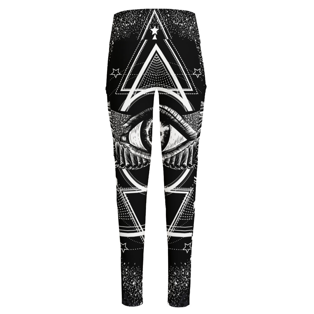 Black And White All Seeing Eye Print High-Waisted Pocket Leggings