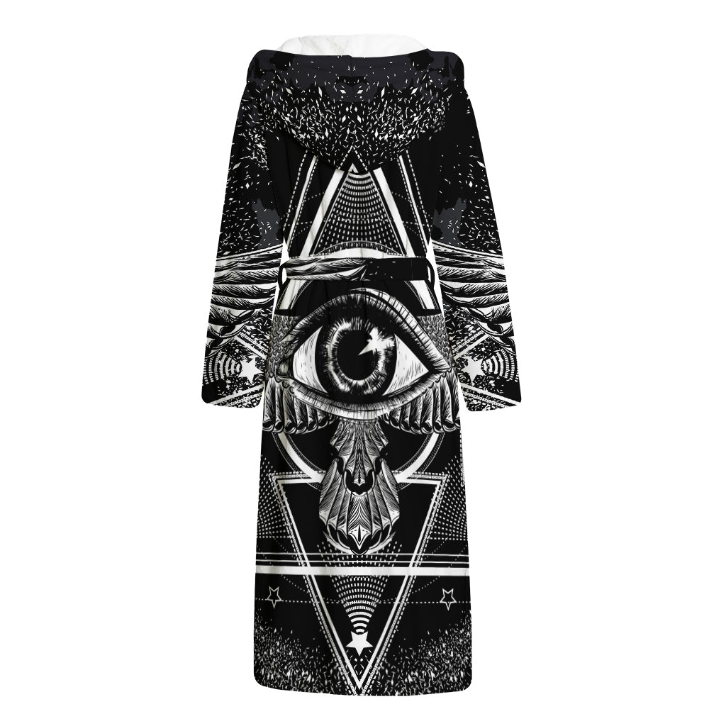 Black And White All Seeing Eye Print Hooded Bathrobe