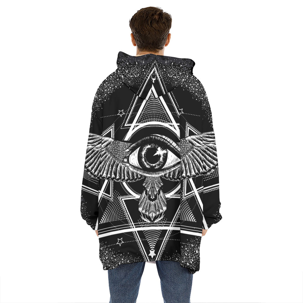 Black And White All Seeing Eye Print Hoodie Blanket