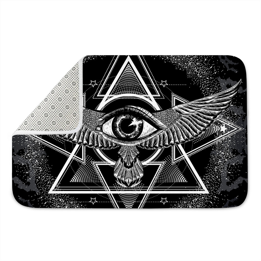 Black And White All Seeing Eye Print Indoor Door Mat