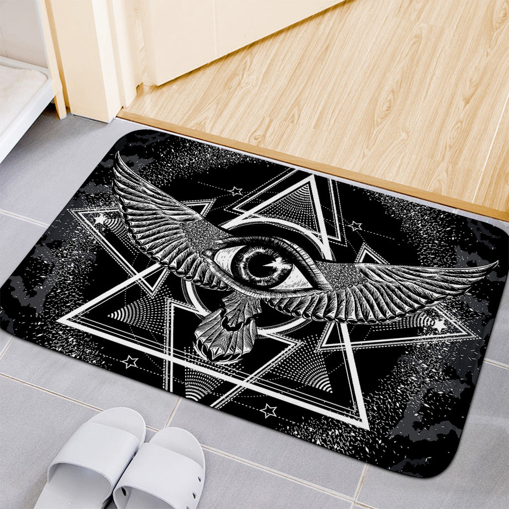 Black And White All Seeing Eye Print Indoor Door Mat