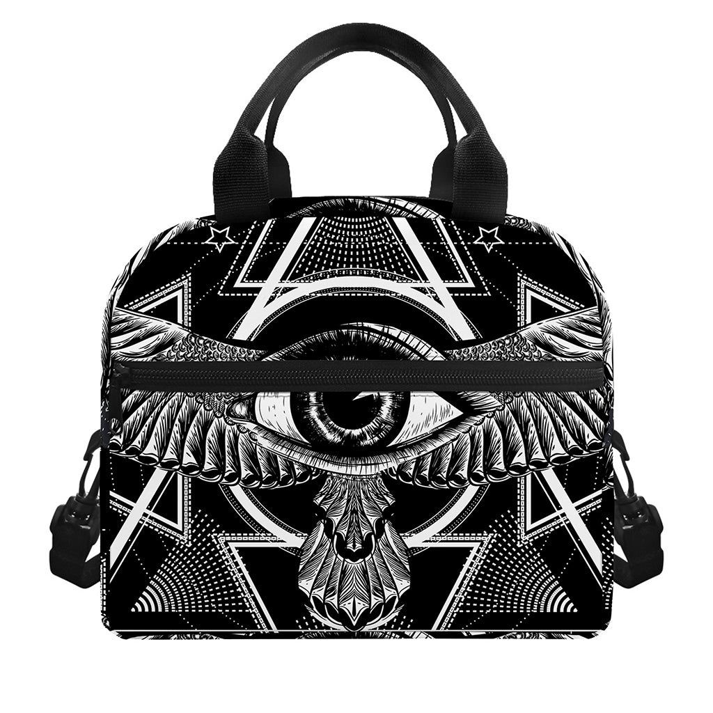 Black And White All Seeing Eye Print Insulated Lunch Bag