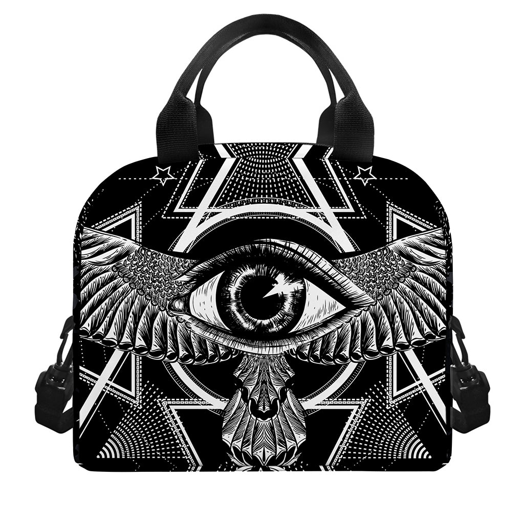 Black And White All Seeing Eye Print Insulated Lunch Bag