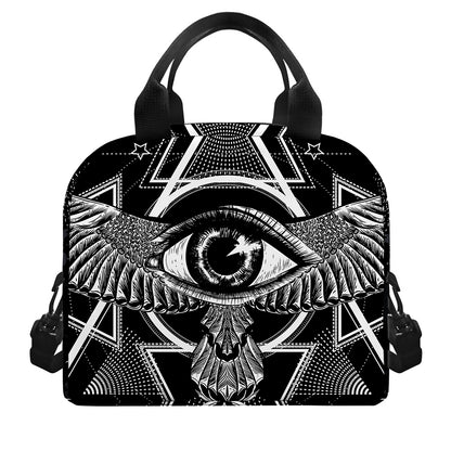 Black And White All Seeing Eye Print Insulated Lunch Bag