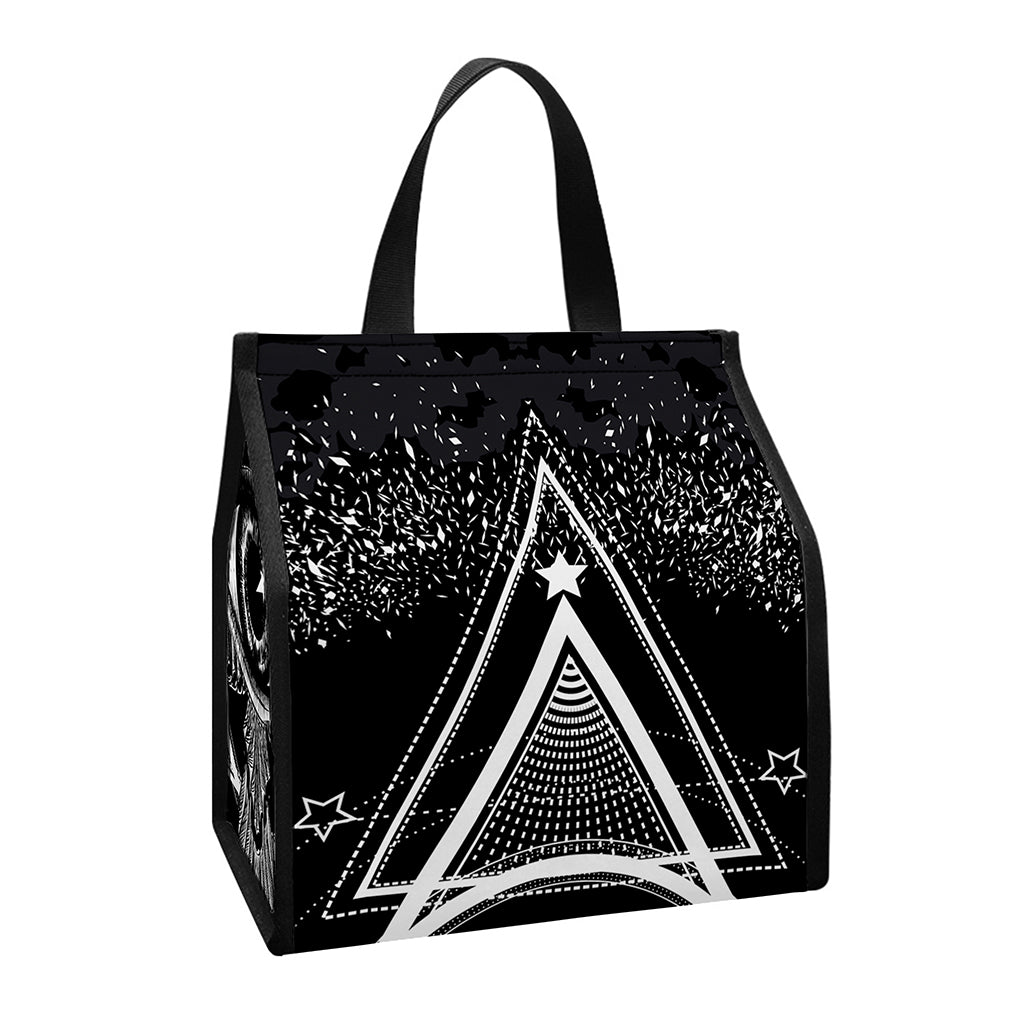 Black And White All Seeing Eye Print Insulated Lunch Tote