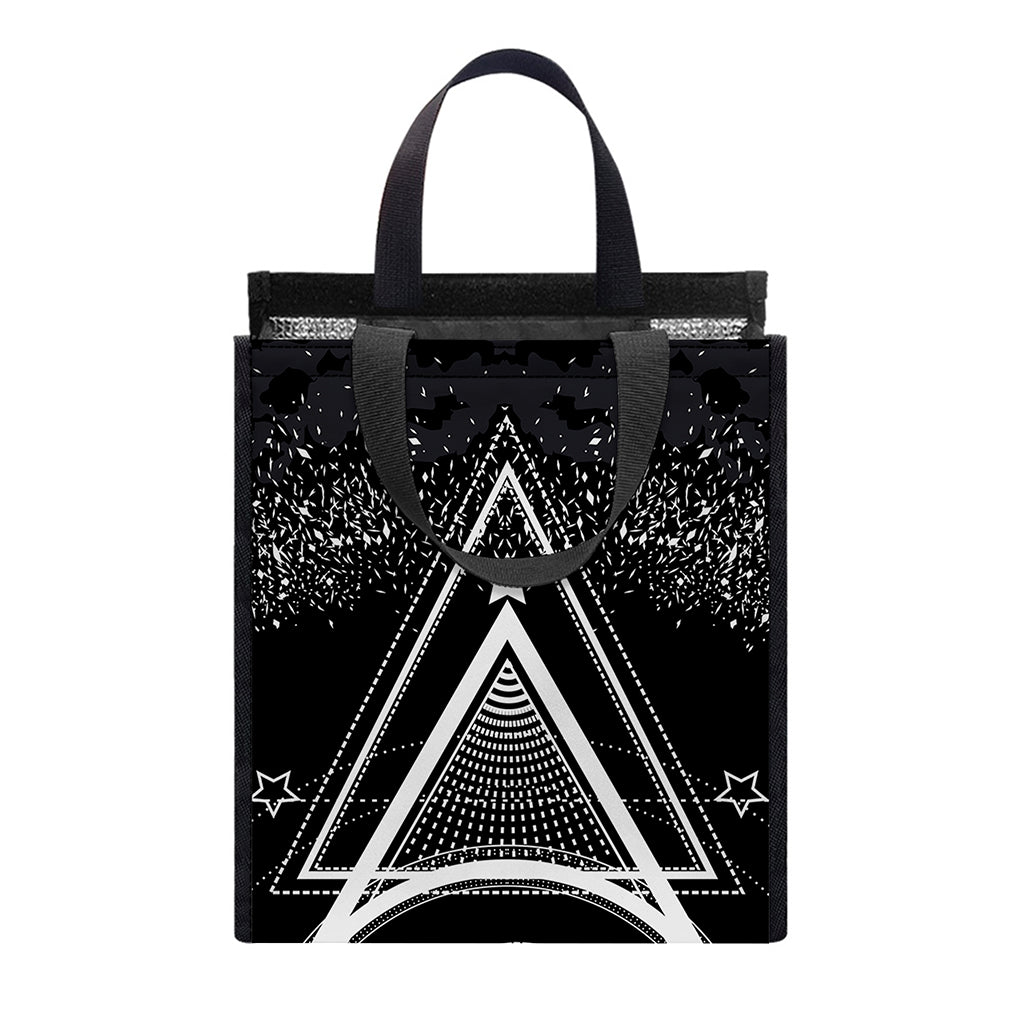 Black And White All Seeing Eye Print Insulated Lunch Tote