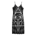 Black And White All Seeing Eye Print Jersey Midi Cami Dress