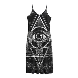 Black And White All Seeing Eye Print Jersey Midi Cami Dress