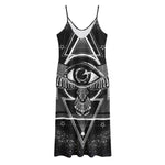 Black And White All Seeing Eye Print Jersey Midi Cami Dress