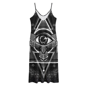 Black And White All Seeing Eye Print Jersey Midi Cami Dress