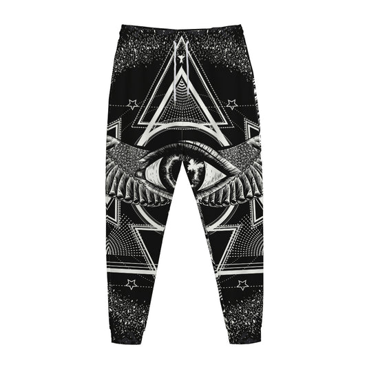 Black And White All Seeing Eye Print Jogger Pants